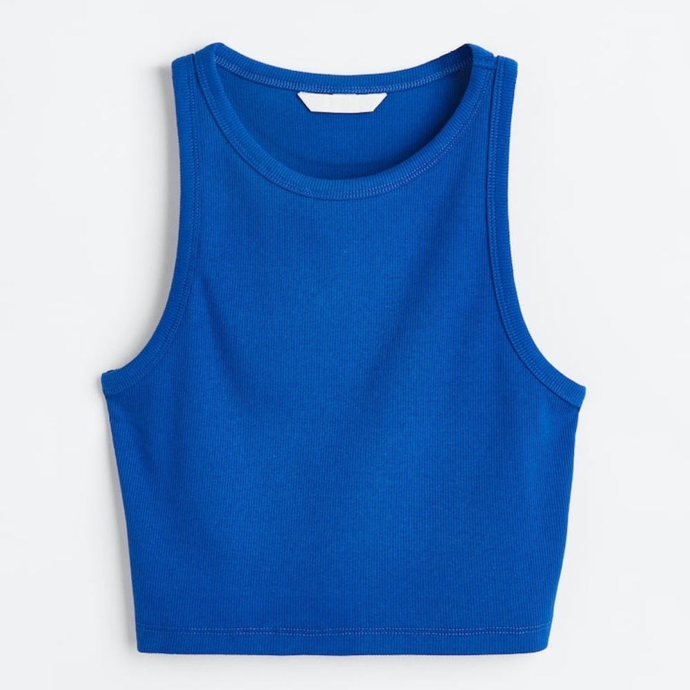 SET of TWO NWT H&M Pink and Blue Ribbed Crop Tops - Picture 2 of 10